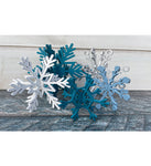 Blue set of 5 wood snowflakes