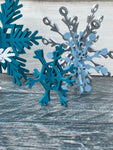 Blue set of 5 wood snowflakes