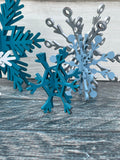 Blue set of 5 wood snowflakes