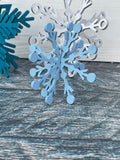 Blue set of 5 wood snowflakes