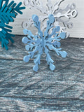 Blue set of 5 wood snowflakes