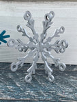 Blue set of 5 wood snowflakes