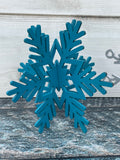Blue set of 5 wood snowflakes