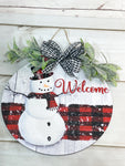 Plaid Snowman Door Hanger, Personalized Door Hanger, Christmas Sign, Christmas Decor, Christmas Front Door Sign, Rustic Christmas