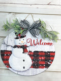 Plaid Snowman Door Hanger, Personalized Door Hanger, Christmas Sign, Christmas Decor, Christmas Front Door Sign, Rustic Christmas