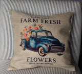 Farm Fresh Flowers Pillow, farmhouse Decor, Porch Pillows, Pillow Covers,  Spring Decor, Summer Decor, Farm Fresh Flowers Truck Pillow