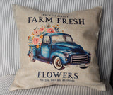 Farm Fresh Flowers Pillow, farmhouse Decor, Porch Pillows, Pillow Covers,  Spring Decor, Summer Decor, Farm Fresh Flowers Truck Pillow
