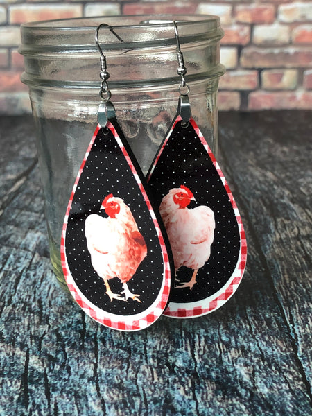 thumbnail image 2 of Chicken Earrings, Polymer Clay Earrings, Hand Painted Earrings, Chicken... 2 of 9