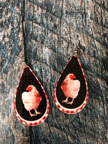 thumbnail interactive-video image 1 of Chicken Earrings, Polymer Clay Earrings, Hand Painted Earrings, Chicken... 1 of 9