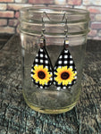 Sunflower and plaid Earrings, Fall Earrings, Fall Gifts, Drop Earrings, Sunflower Earrings, Sunflower Gifts