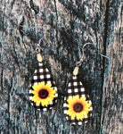 Sunflower and plaid Earrings, Fall Earrings, Fall Gifts, Drop Earrings, Sunflower Earrings, Sunflower Gifts