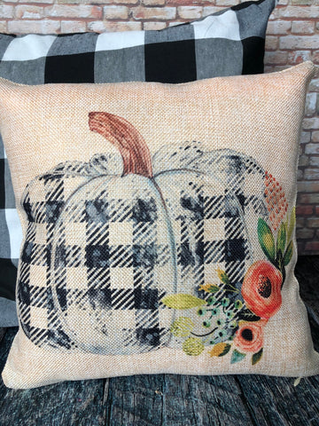 Buffalo Plaid Pumpkin Pillow, Fall Pillow Covers, Burlap Pillows, Fall Decor, White Pumpkin, Farmhouse Decor