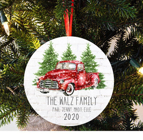 Red Truck Ornament, Personalized Ornaments, Family Photo Ornaments, Christmas Decor, Family Ornaments, Farmhouse Christmas Ornaments