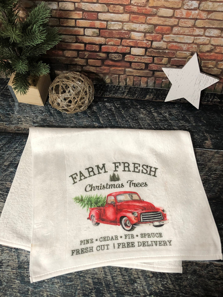 Farm Fresh Trees Holiday Dish Towel Christmas Decor 