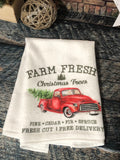 Red Christmas Truck Kitchen Towel, Christmas Kitchen Towels, Farm Fresh Christmas Trees,  Kitchen Towels, Christmas Decor