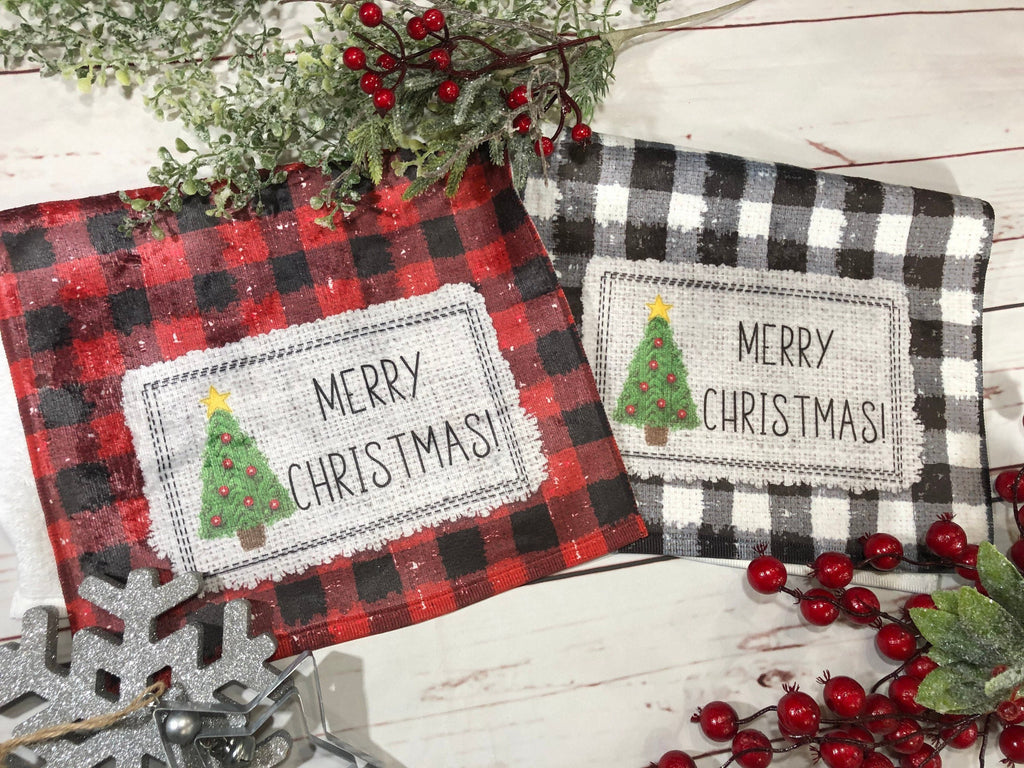 Christmas Kitchen Towels, Red And Black Buffalo Plaid Vase Printed