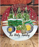 Green Tractor Door Hanger, Personalized Door Hanger, Christmas Sign, Christmas Decor, Christmas Front Door Sign, Rustic Christmas