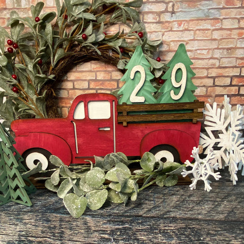 New! Red Truck Christmas Countdown, Farmhouse Christmas Decor, Old Red Truck Decor, Christmas Decor, Advent Calendar, Farmhouse Decor