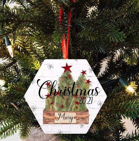 Hexagon Tree Ornament, Personalized Ornaments, 2021 Ornaments, Christmas Decor, Christmas Ornaments